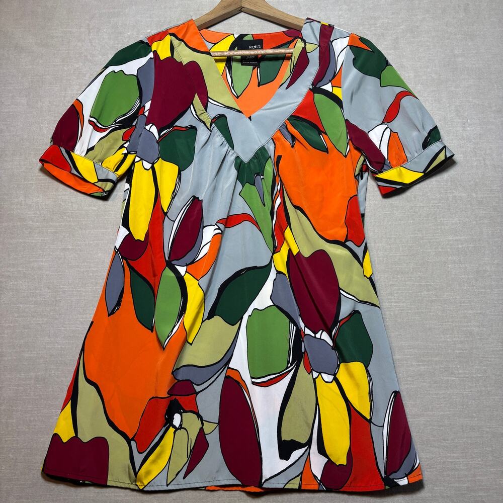 Mixit Abstract Leaf Print Tunic Blouse Small Boho Jungle Floral Garden Artsy